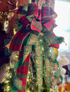 The Consuela Red Green & Gold Elegant Christmas Tree Topper Bow