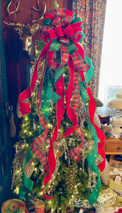 The Bianca Red Green & Gold Velvet Christmas Tree Topper Bow