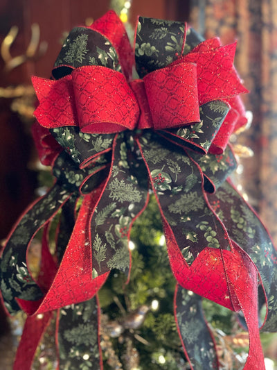 The Chloe Red & Black Christmas Tree Topper Bow