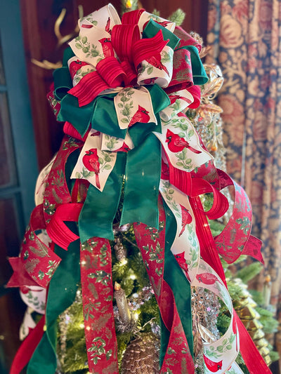 The Meagan Red & Green Christmas Tree Topper Bow