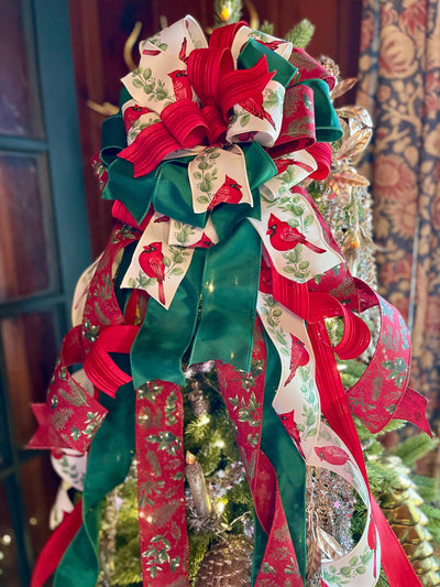 The Meagan Red & Green Christmas Tree Topper Bow