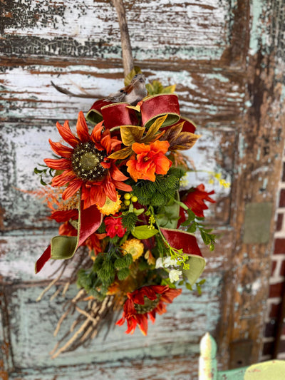 The Aurelia Fall Swag For Front Door, Autumn country cottage wreath, Farmhouse swag, unique door wreath, Orange & yellow fall floral swag