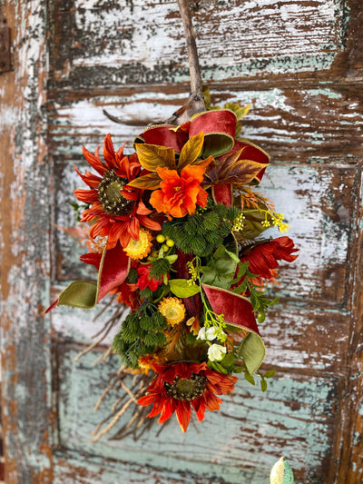 The Aurelia Fall Swag For Front Door, Autumn country cottage wreath, Farmhouse swag, unique door wreath, Orange & yellow fall floral swag