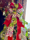 The Jolly Red White & Lime Green Christmas Tree Topper Bow