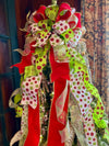 The Jolly Red White & Lime Green Christmas Tree Topper Bow