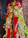 The Jolly Red White & Lime Green Christmas Tree Topper Bow