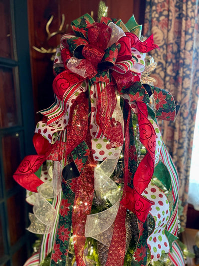 The Patricia Red Green & Gold Christmas Tree Topper Bow