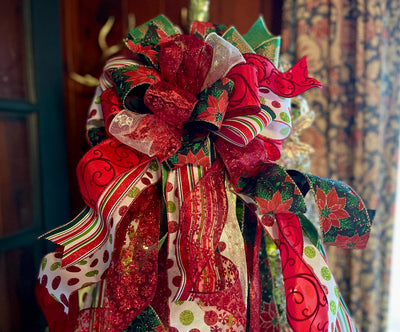 The Patricia Red Green & Gold Christmas Tree Topper Bow