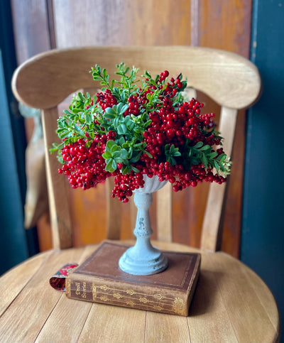 The Evie Red Berry & Boxwood Floral arrangement
