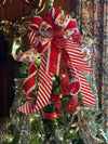 The Ruthie Red & White Gingerbread Christmas Bow, Tree Topper Bow, luxury bow, Christmas tree bow, tree trimming, candy cane ribbon topper