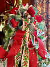 The Ellen Red & Sage Green Christmas Tree Topper Bow, Cottage style bow, bow topper for tree, long streamer bow, Red cardinal Christmas bow