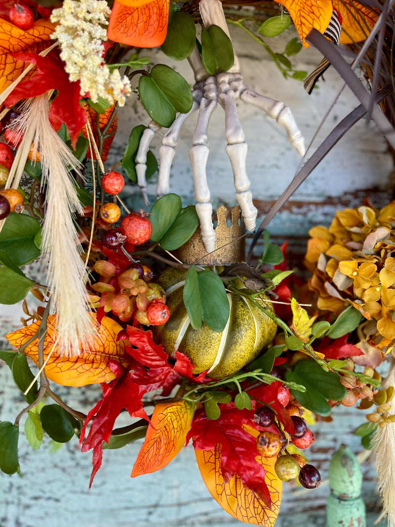 The Jack Fall Halloween Door Wreath, Skeleton wreath for front door, Spooky skeleton wreath, Autumn orange fall wreath, Pumpkin King wreath