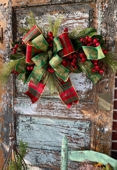 The Clara Mixed Pine & Berry Christmas Door Swag, Farmhouse swag for front door, mantle swag, mailbox decoration, farmhouse winter swag