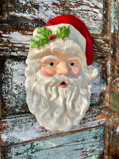Vintage Style Paper Mache Santa Plaque