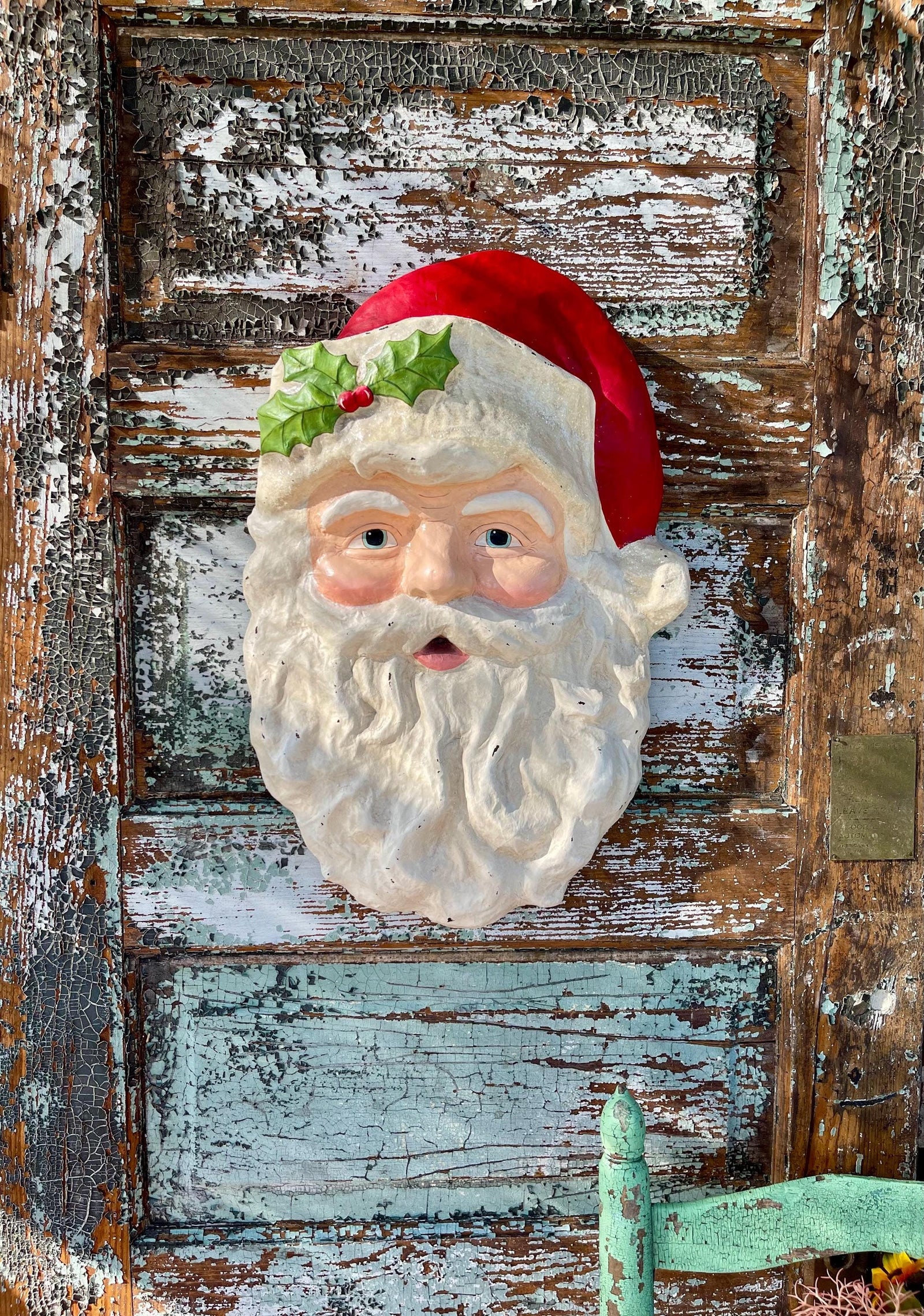 Vintage Style Paper Mache Santa Plaque
