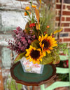 The Cara Fall Rustic Centerpiece For Table, orange & yellow fall arrangement, Sunflower Rustic arrangement, hydrangea autumn centerpiece