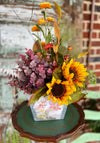 The Cara Fall Rustic Centerpiece For Table, orange & yellow fall arrangement, Sunflower Rustic arrangement, hydrangea autumn centerpiece