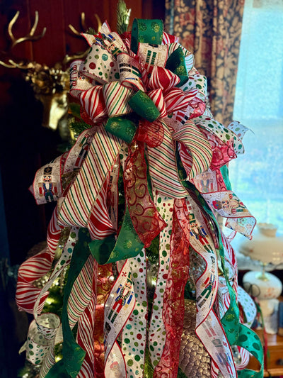 The Leopold Red & Green Nutcracker Christmas Tree Topper Bow