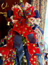 The Rockefeller Navy Red & Gold Nutcracker XXXL Christmas Tree Topper Bow