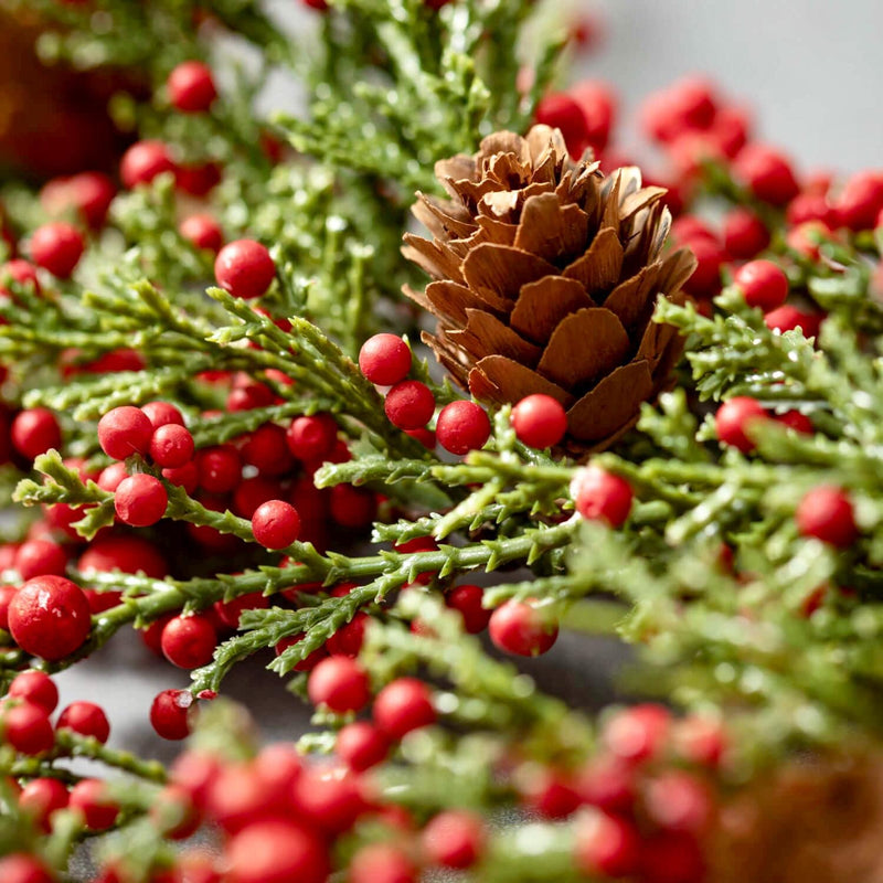 5 Foot Cedar Pine Red Berry Christmas Garland, holiday greenery swag, wreath making supply, winter farmhouse decor, holiday cottage decor