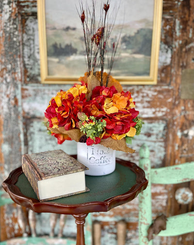 The Jessie Fall Rustic Centerpiece For Table, orange & yellow fall arrangement, Wildflower Rustic arrangement, hydrangea autumn centerpiece