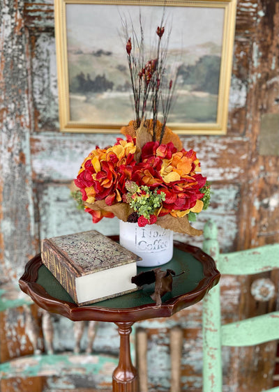 The Jessie Fall Rustic Centerpiece For Table, orange & yellow fall arrangement, Wildflower Rustic arrangement, hydrangea autumn centerpiece