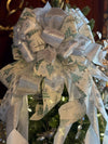 The Sylvia Silver Sage Green & White Christmas Tree Topper Bow