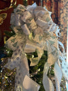 The Sylvia Silver Sage Green & White Christmas Tree Topper Bow