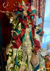 The Martina Red Green Black & gold Christmas Tree Topper Bow