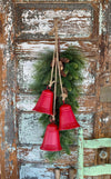 Distressed Red Metal Hanging Bell Cluster