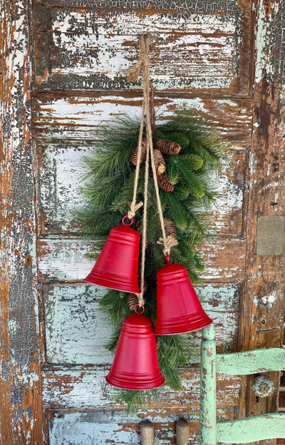 Distressed Red Metal Hanging Bell Cluster