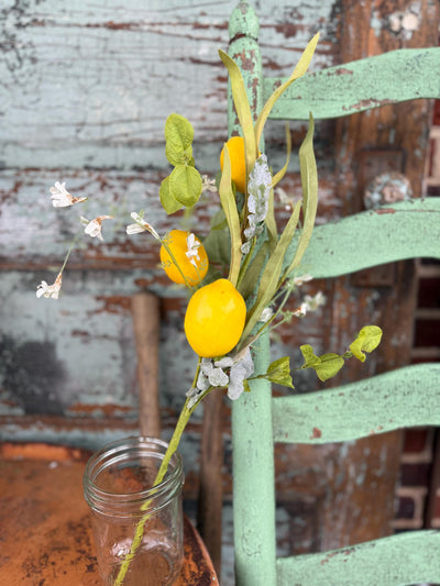 Faux Lemon Spray, Farmhouse mantle decor, fake lemon flower pick, wreath making supply, year round lemon decor, bowl urn filler