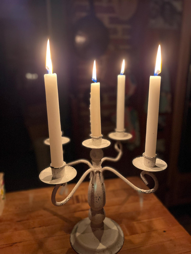 The Alexis White Distressed Candelabra~Farmhouse candle stand for pillar candle