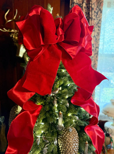 The Scarlet Red Plush Velvet XL Christmas Tree Topper Bow