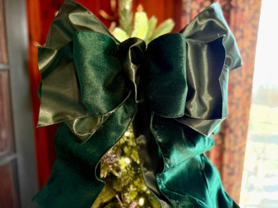 The Emmy Hunter Green Plush Velvet XL Christmas Tree Topper Bow
