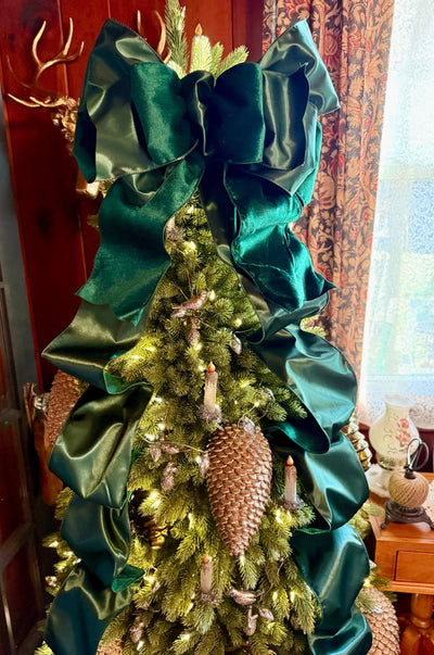 The Emmy Hunter Green Plush Velvet XL Christmas Tree Topper Bow