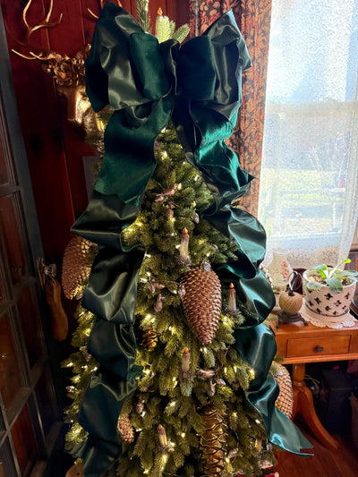 The Emmy Hunter Green Plush Velvet XL Christmas Tree Topper Bow