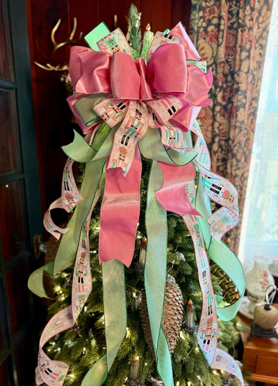 The Cornelius Pink Mint & Gold Nutcracker Christmas Tree Topper Bow