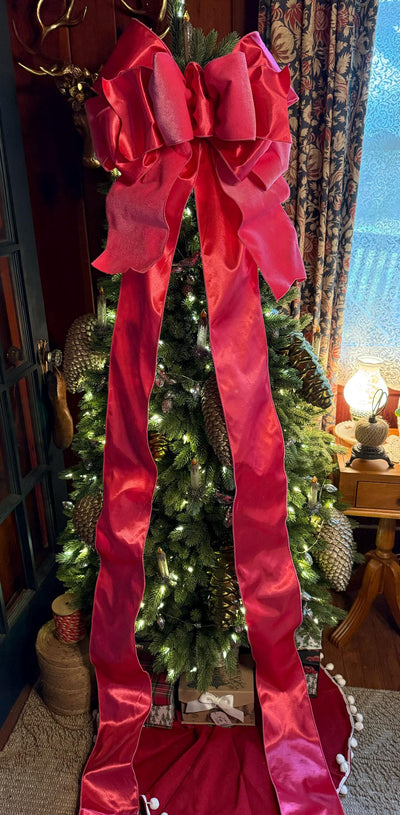 The Candi Hot Pink Plush Velvet XL Christmas Tree Topper Bow