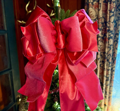 The Candi Hot Pink Plush Velvet XL Christmas Tree Topper Bow