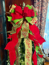 The Marilee Red & Green Velvet Christmas Tree Topper Bow