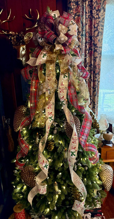 The Sheila Red Gold & White XL Snowflake Christmas Tree Topper Bow