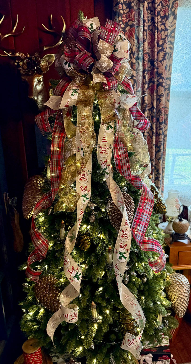The Sheila Red Gold & White XL Snowflake Christmas Tree Topper Bow