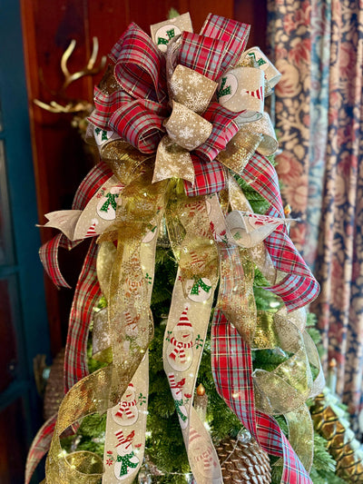 The Sheila Red Gold & White XL Snowflake Christmas Tree Topper Bow