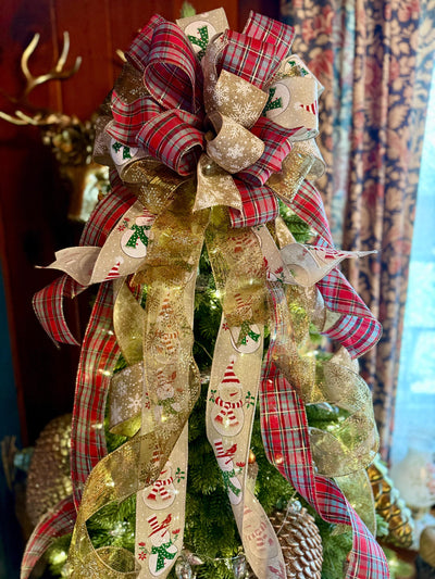The Sheila Red Gold & White XL Snowflake Christmas Tree Topper Bow