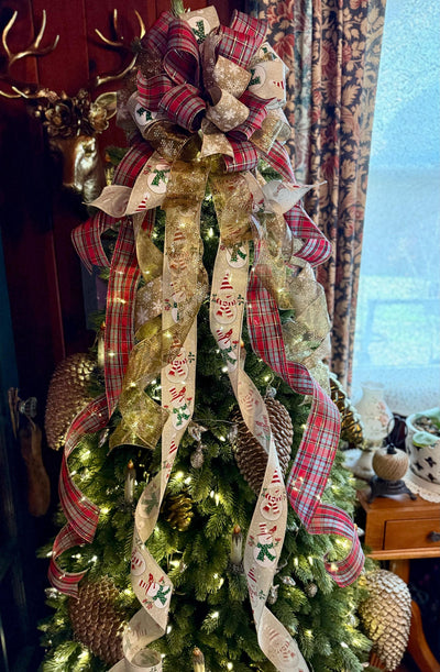 The Sheila Red Gold & White XL Snowflake Christmas Tree Topper Bow