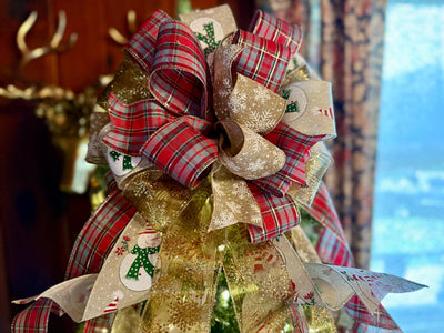 The Sheila Red Gold & White XL Snowflake Christmas Tree Topper Bow