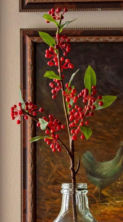Faux Hawthorne Berry Branch, Silk flower stem, artificial flower stem, craft supply, wedding flower, artificial red berry spray
