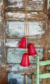 Distressed Red Metal Hanging Bell Cluster