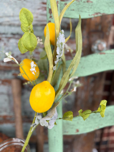 Faux Lemon Spray, Farmhouse mantle decor, fake lemon flower pick, wreath making supply, year round lemon decor, bowl urn filler